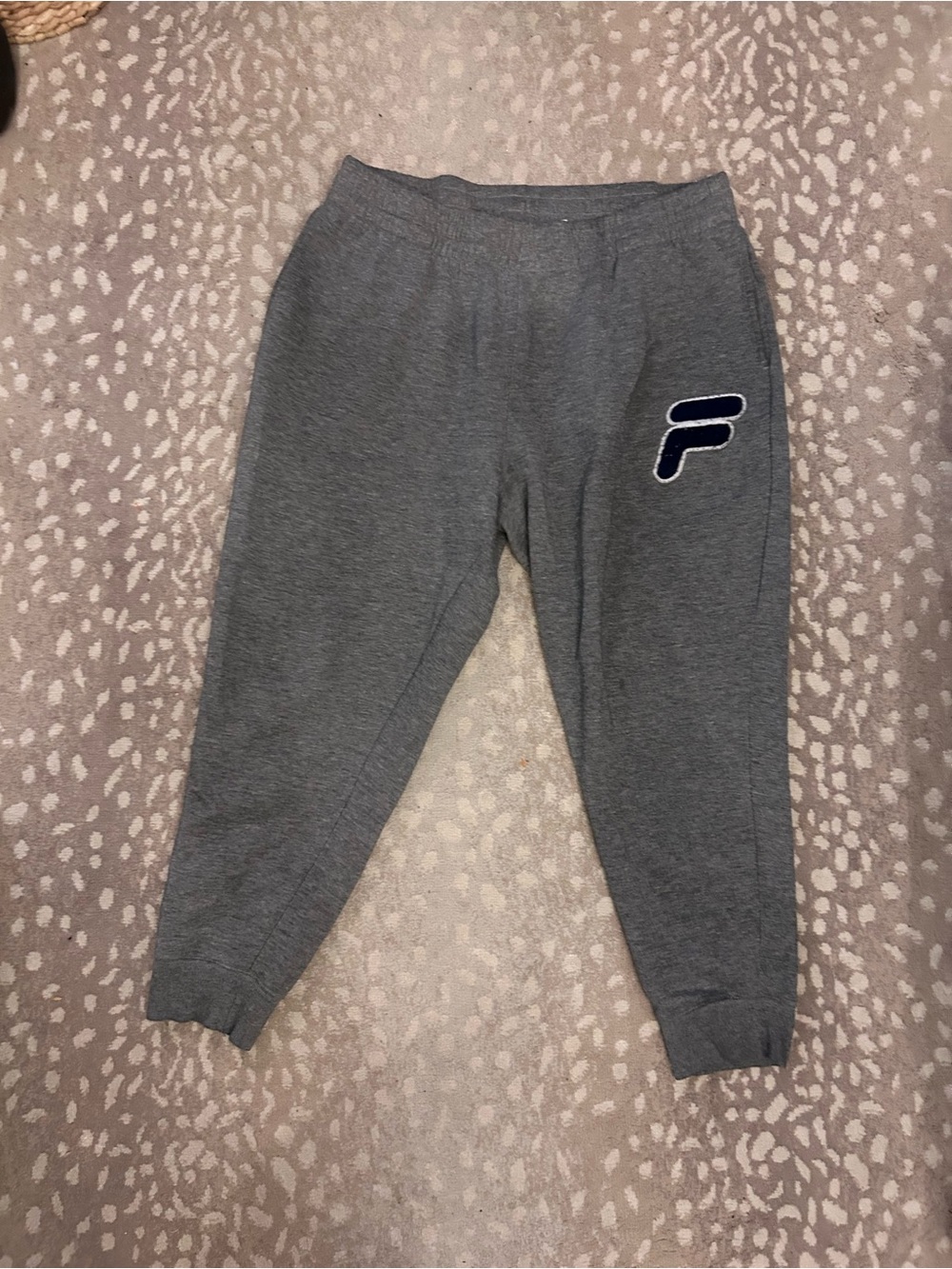 Fila Men's Gray Jogger Sweatpants with Navy Logo Patch